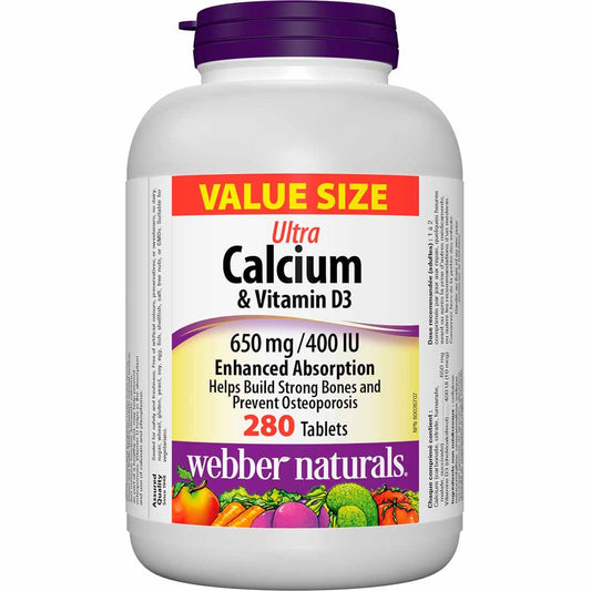 Webber Naturals Ultra Calcium and Vitamin D3 650mg/400IU, 280 Tablets
