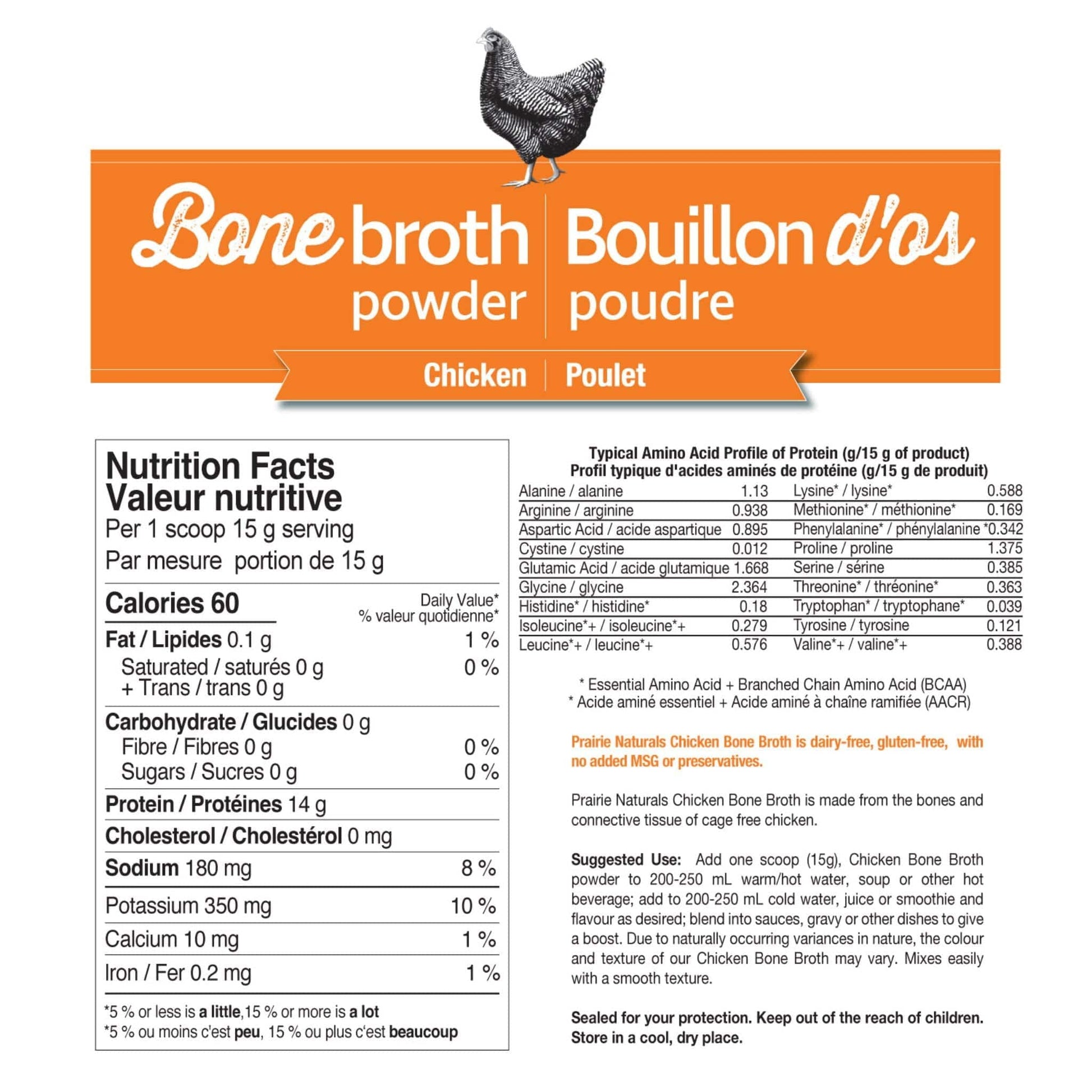 300g | Prairie Naturals Cage Free Chicken Bone Broth Protein Powder