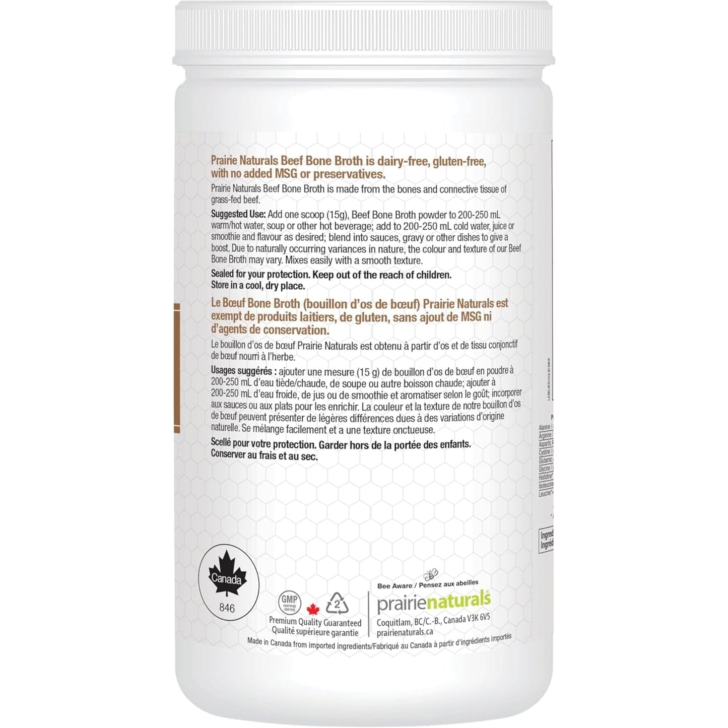 300g | Priarie Naturals Grass Fed Beef Bone Broth Protein Powder