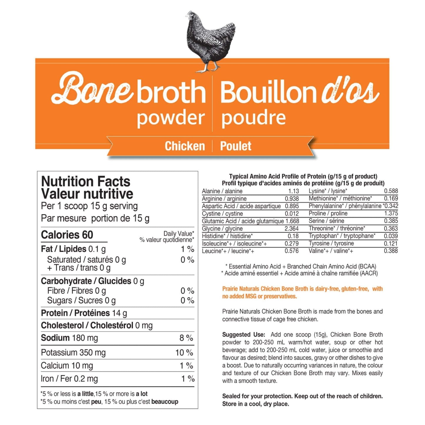 150g | Prairie Naturals Cage Free Chicken Bone Broth Protein Powder