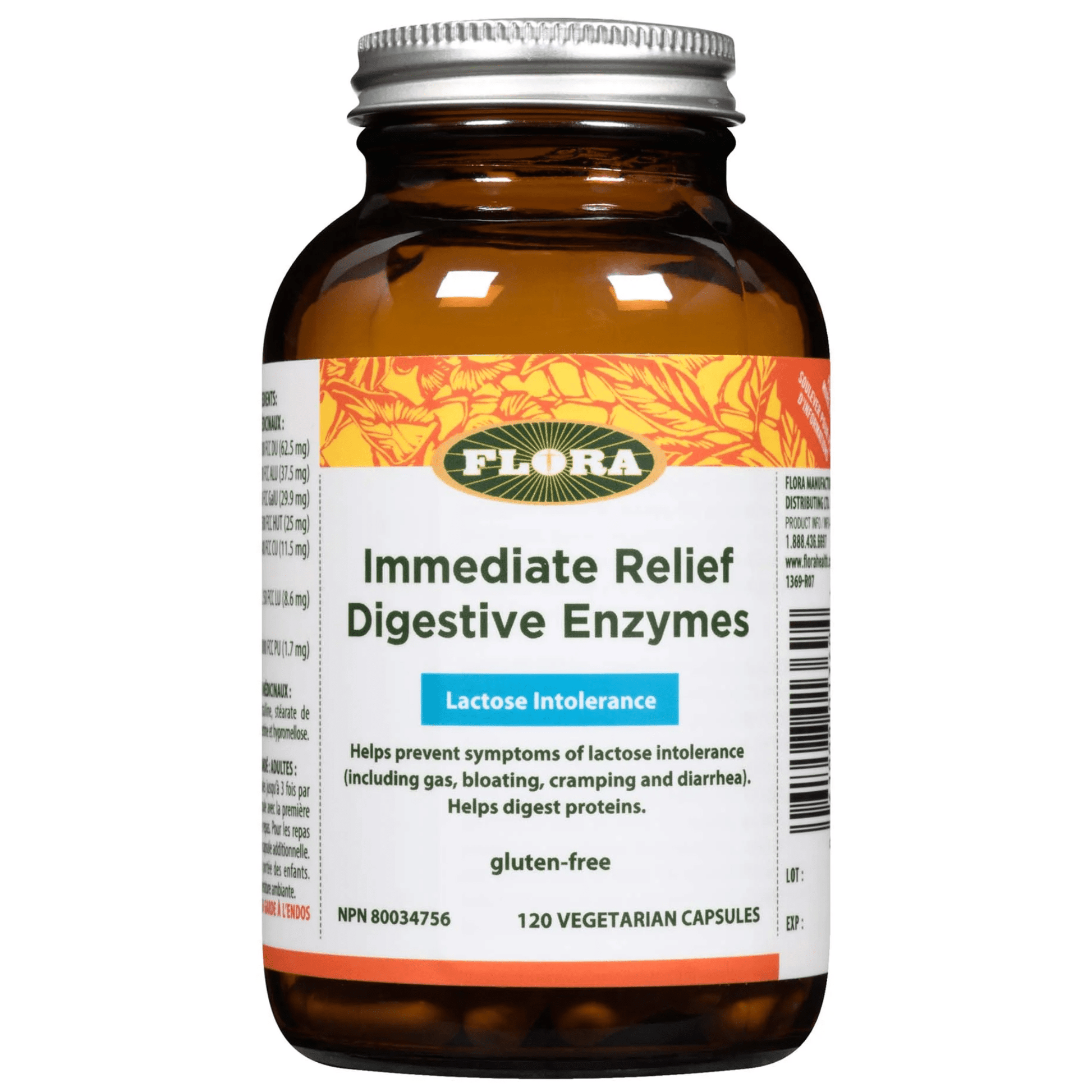 120 Vegetable Capsules | Flora Immediate Relief Digestive Enzymes