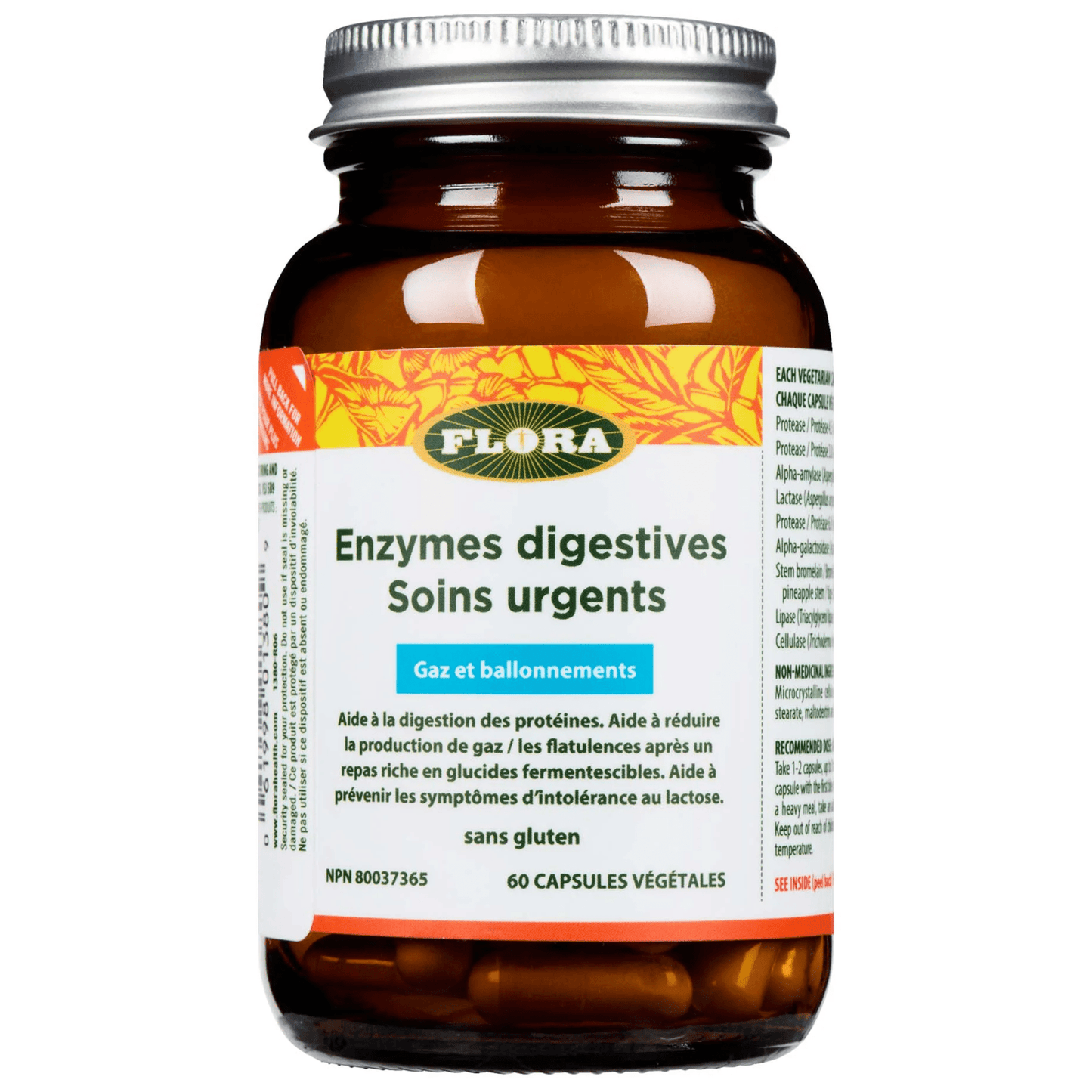 Flora Urgent Care Digestive Enzymes, Targeted Relief for Digestive Discomfort, 60-120 Vegetable Capsules