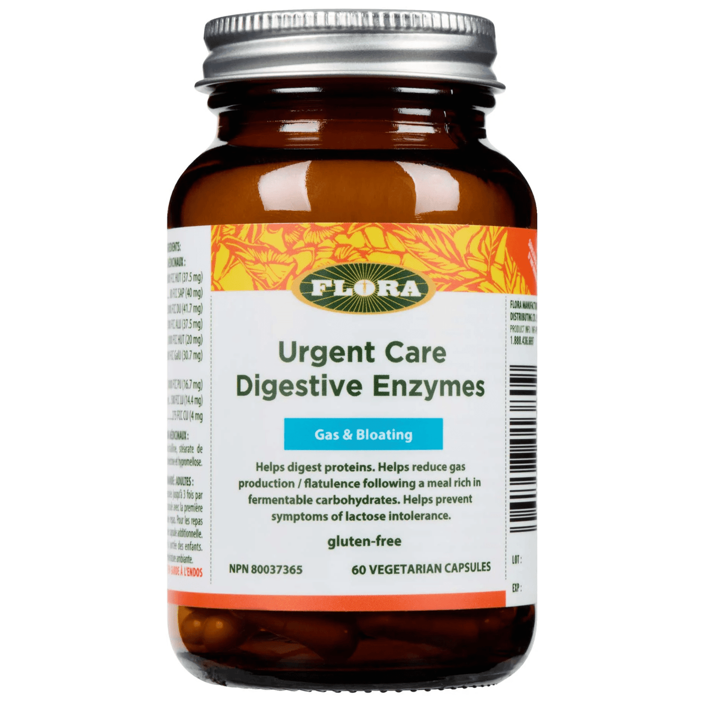 Flora Urgent Care Digestive Enzymes, Targeted Relief for Digestive Discomfort, 60-120 Vegetable Capsules