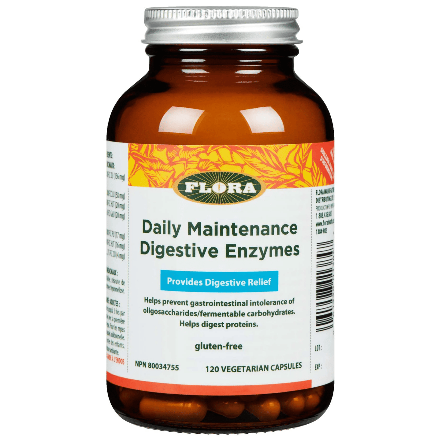 120 Vegetable Capsules | Flora Daily Maintenance Digestive Enzymes