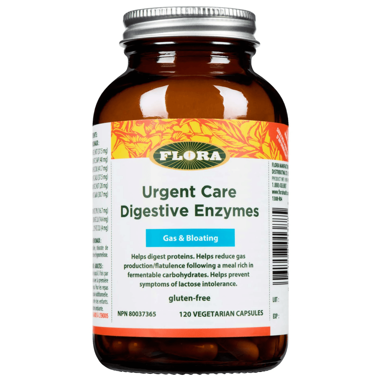 Flora Urgent Care Digestive Enzymes, Targeted Relief for Digestive Discomfort, 60-120 Vegetable Capsules