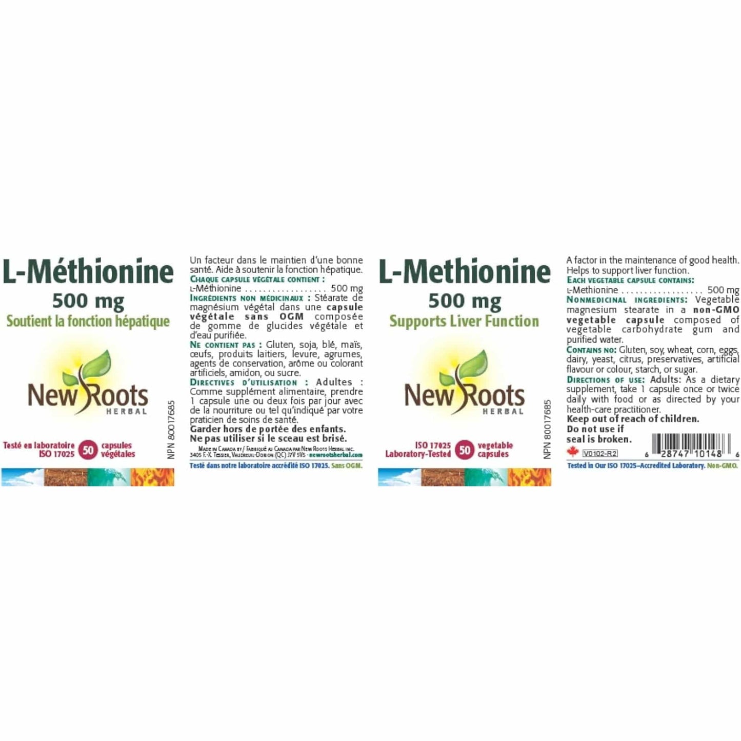 50 Vegetable Capsules | New Roots L-Methionine 500mg