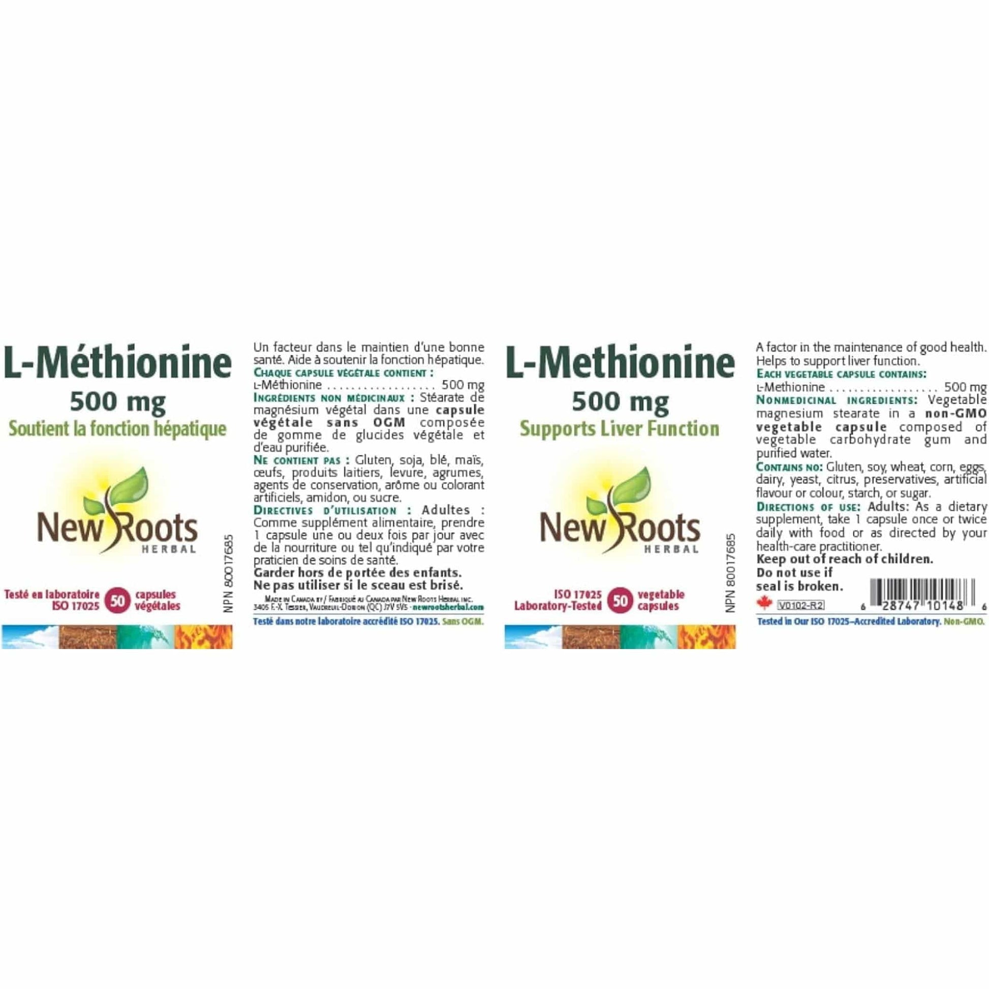 50 Vegetable Capsules | New Roots L-Methionine 500mg