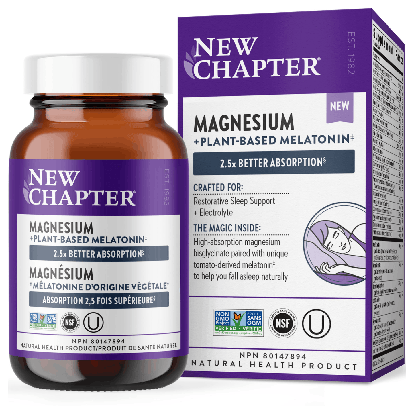 60 Capsules | New Chapter Magnesium Plus Plant-Based Melatonin