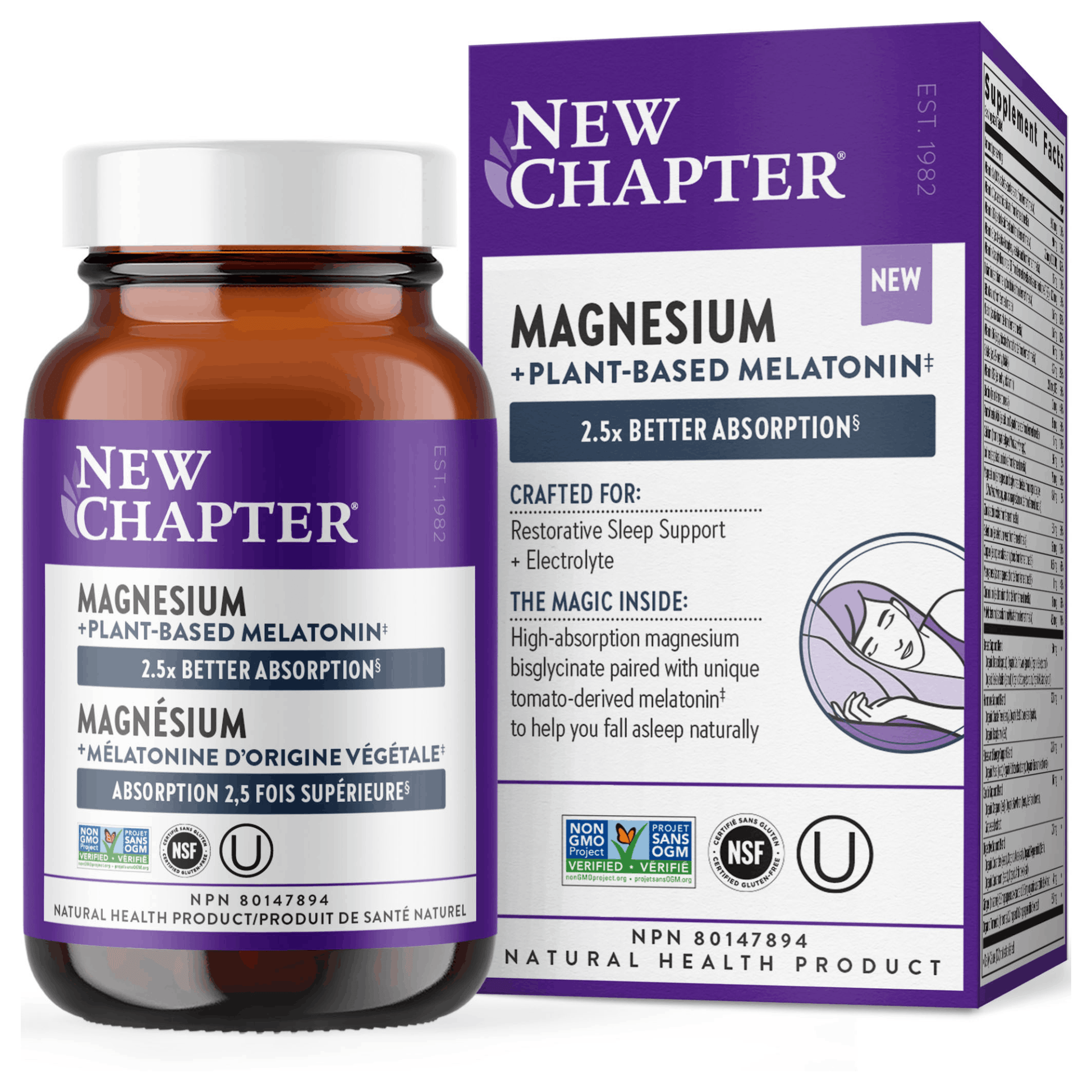 60 Capsules | New Chapter Magnesium Plus Plant-Based Melatonin