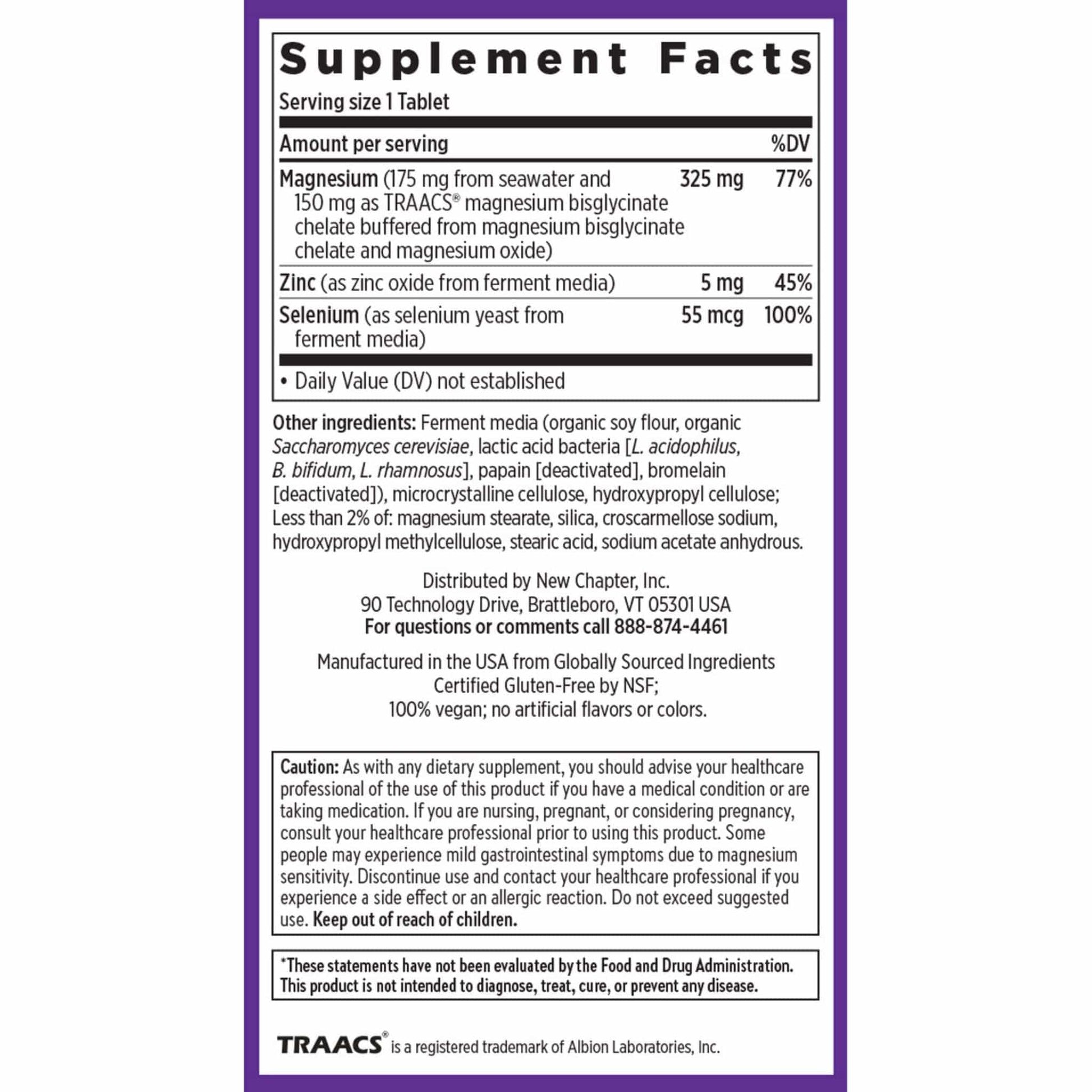 30 Tablets | New Chapter Magnesium Plus Senenium and Zinc Nutrition Label