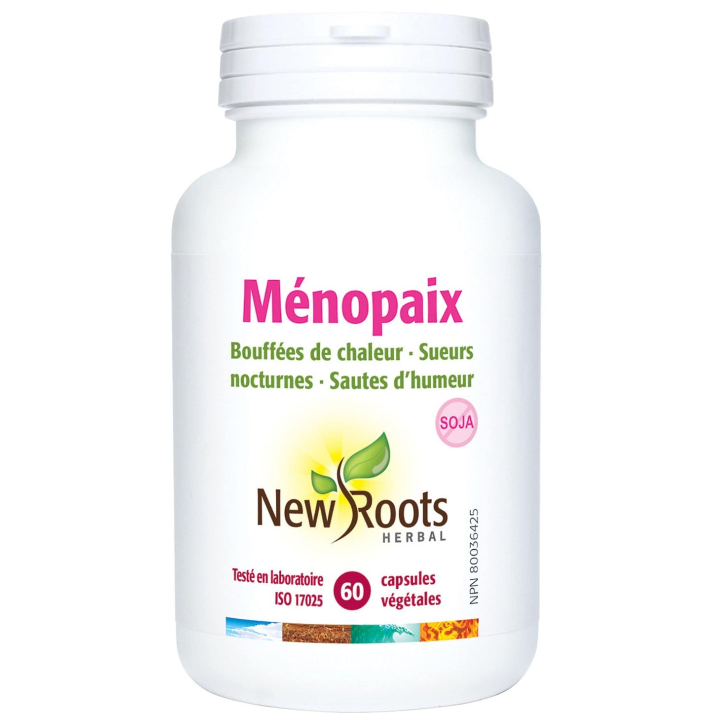 60 Vegetable Capsules | New Roots Herbal Menopeace bottle in french