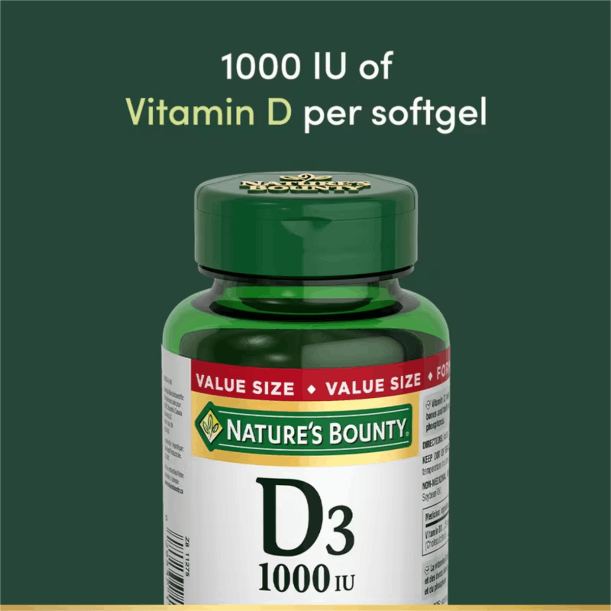 Nature's Bounty Vitamin D3 1000IU, 50% off Clearance, Expires 02/2027, 250 Softgels