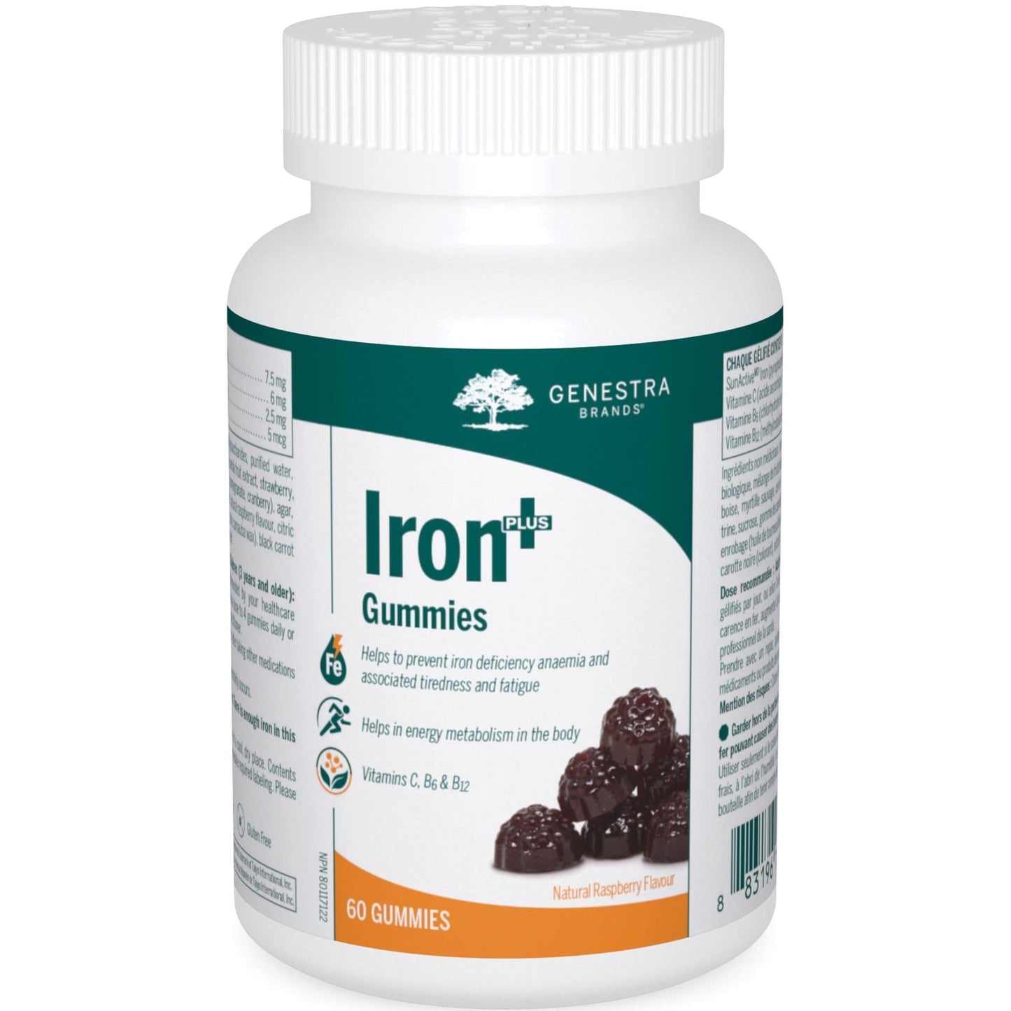 Natural Raspberry Flavour, 60 Gummies | Genestra Brands Iron Plus Gummies