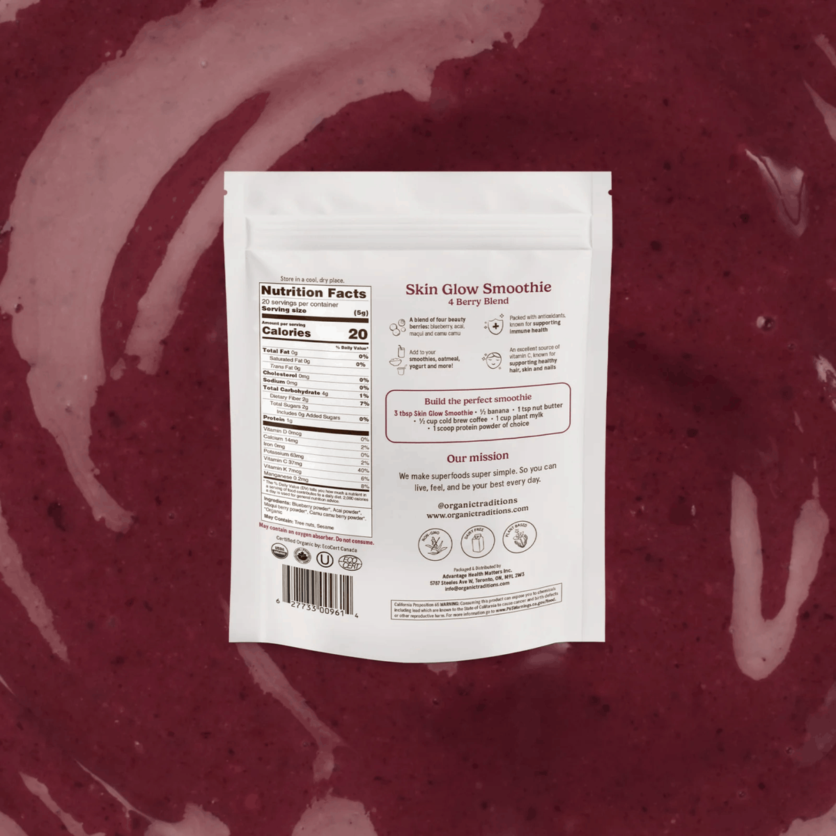 100g | Organic Traditions Superfoods Skin Glow Smoothie Powder