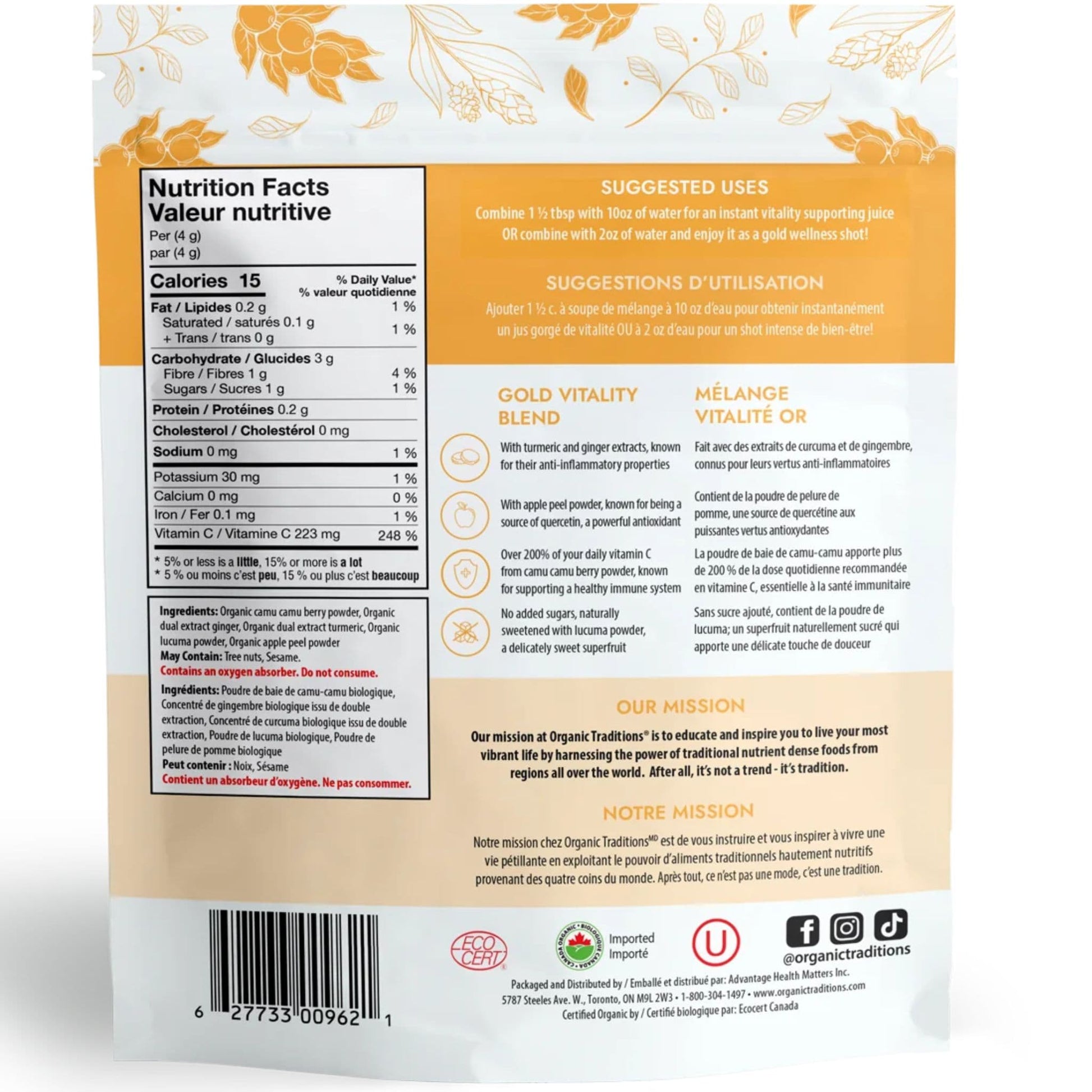 80g | Organic Traditions Golden Vitality Blend 2.8oz // Back Information