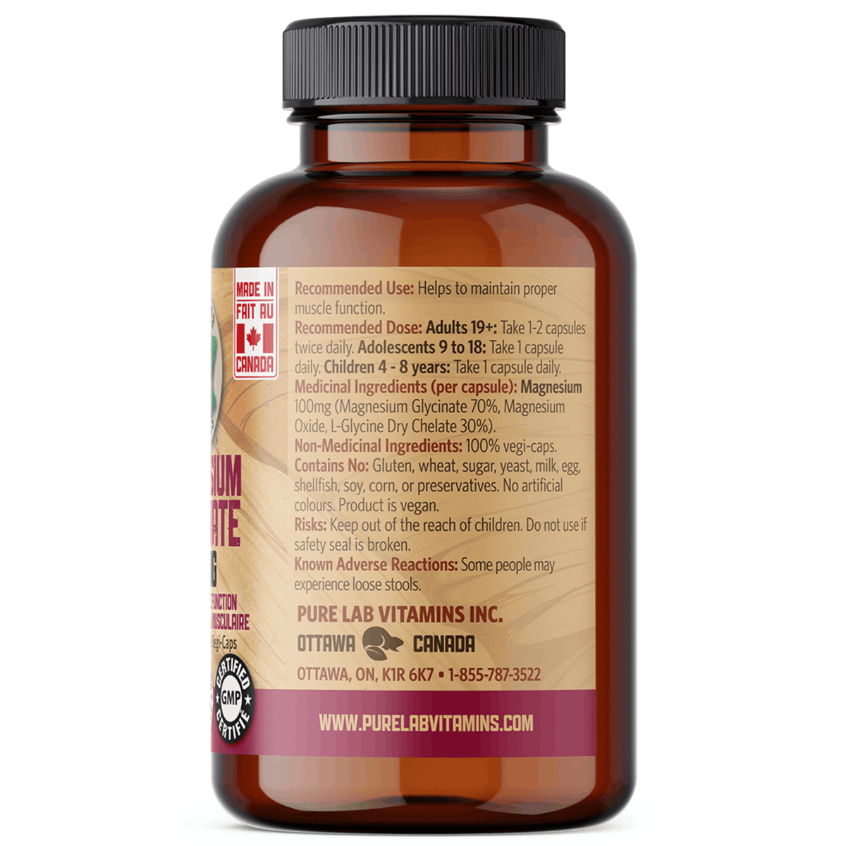 60 Vegetable Capsules | Pure Lab Vitamins Magnesium Glycinate 100mg