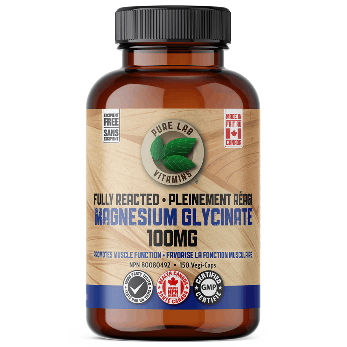 150 Vegetable Capsules | Pure Lab Vitamins Magnesium Glycinate 100mg Fully Reacted
