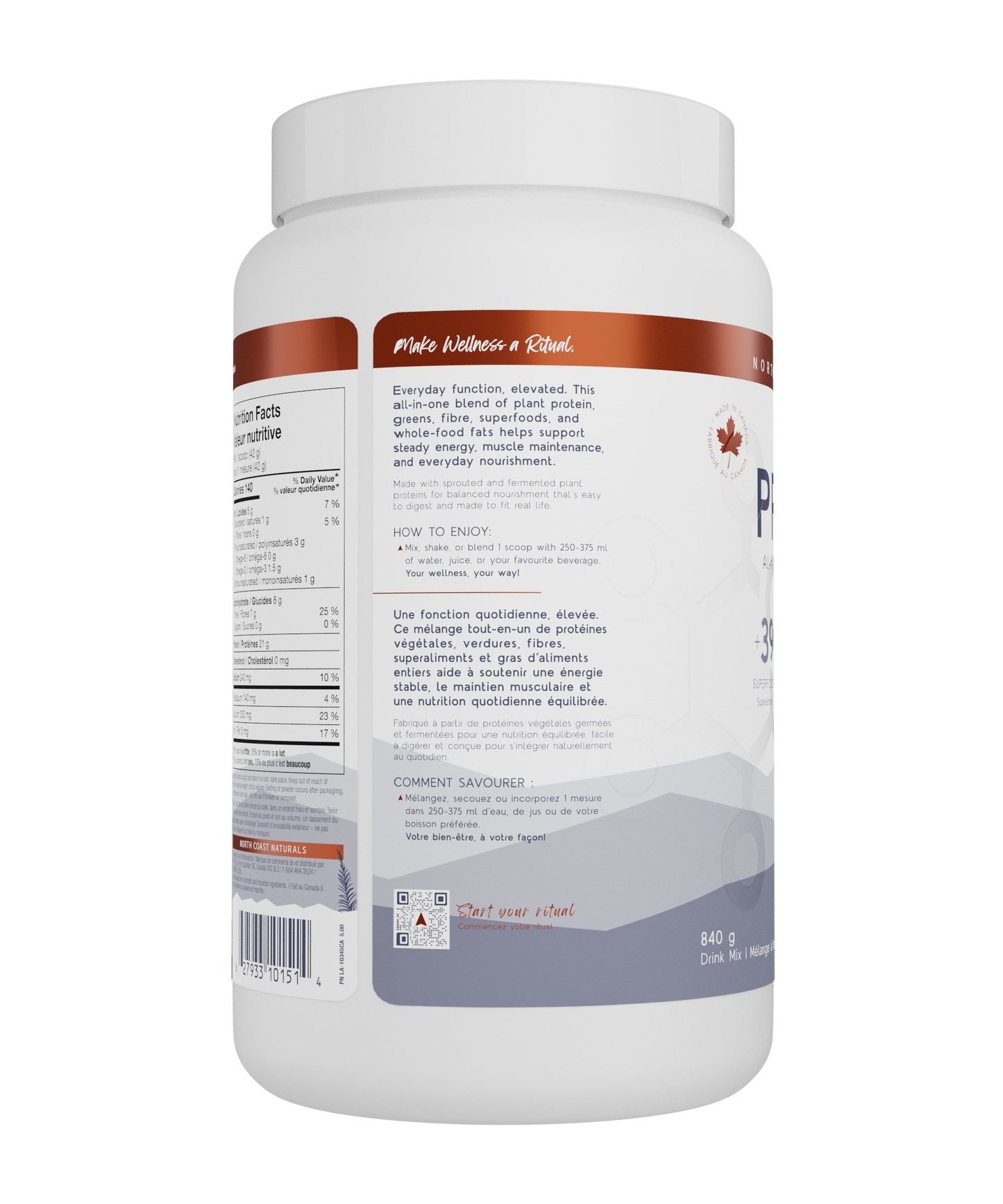 840g French Vanilla | North Coast Naturals Vegan All-In-One Protein Powder