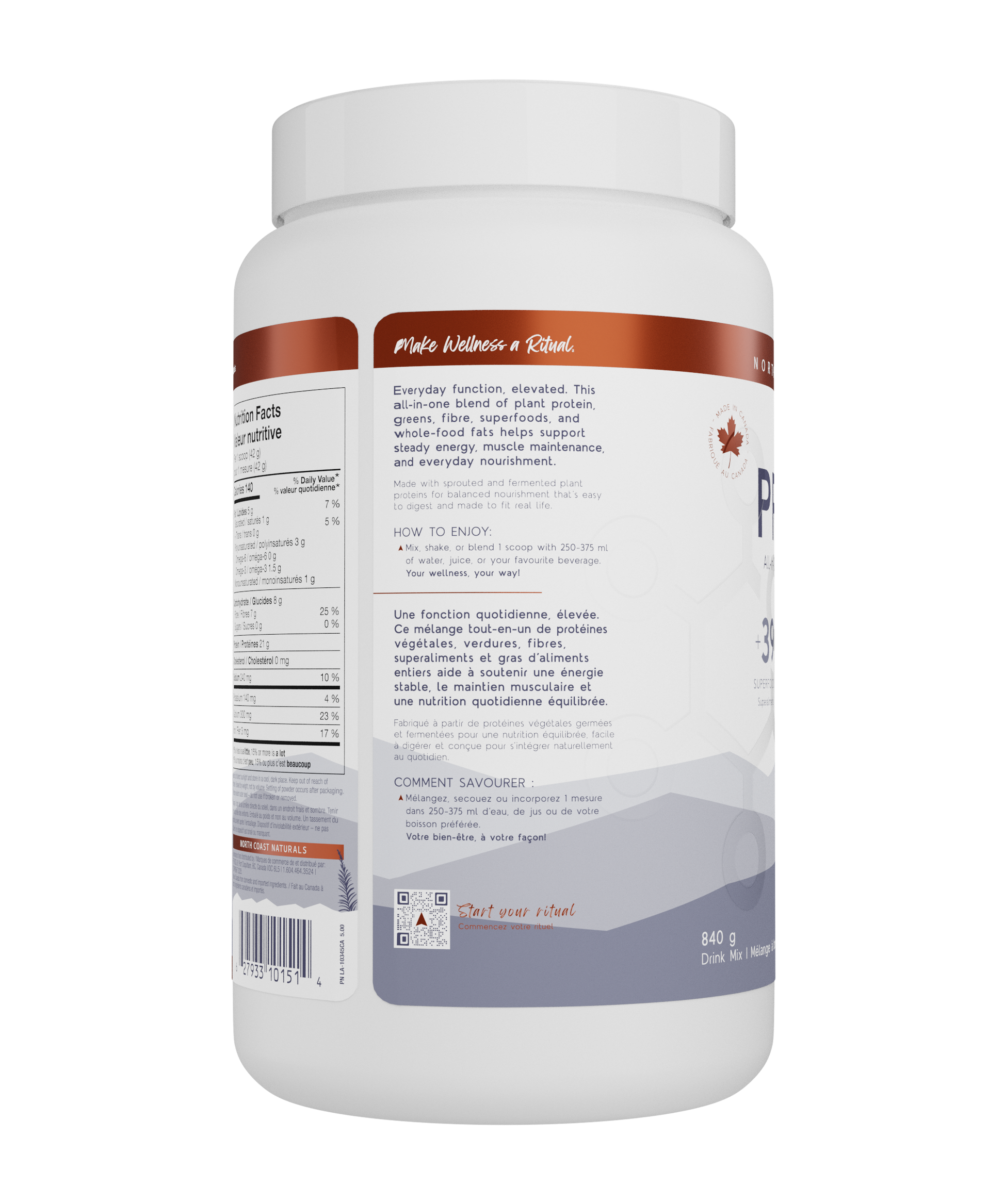 840g French Vanilla | North Coast Naturals Vegan All-In-One Protein Powder