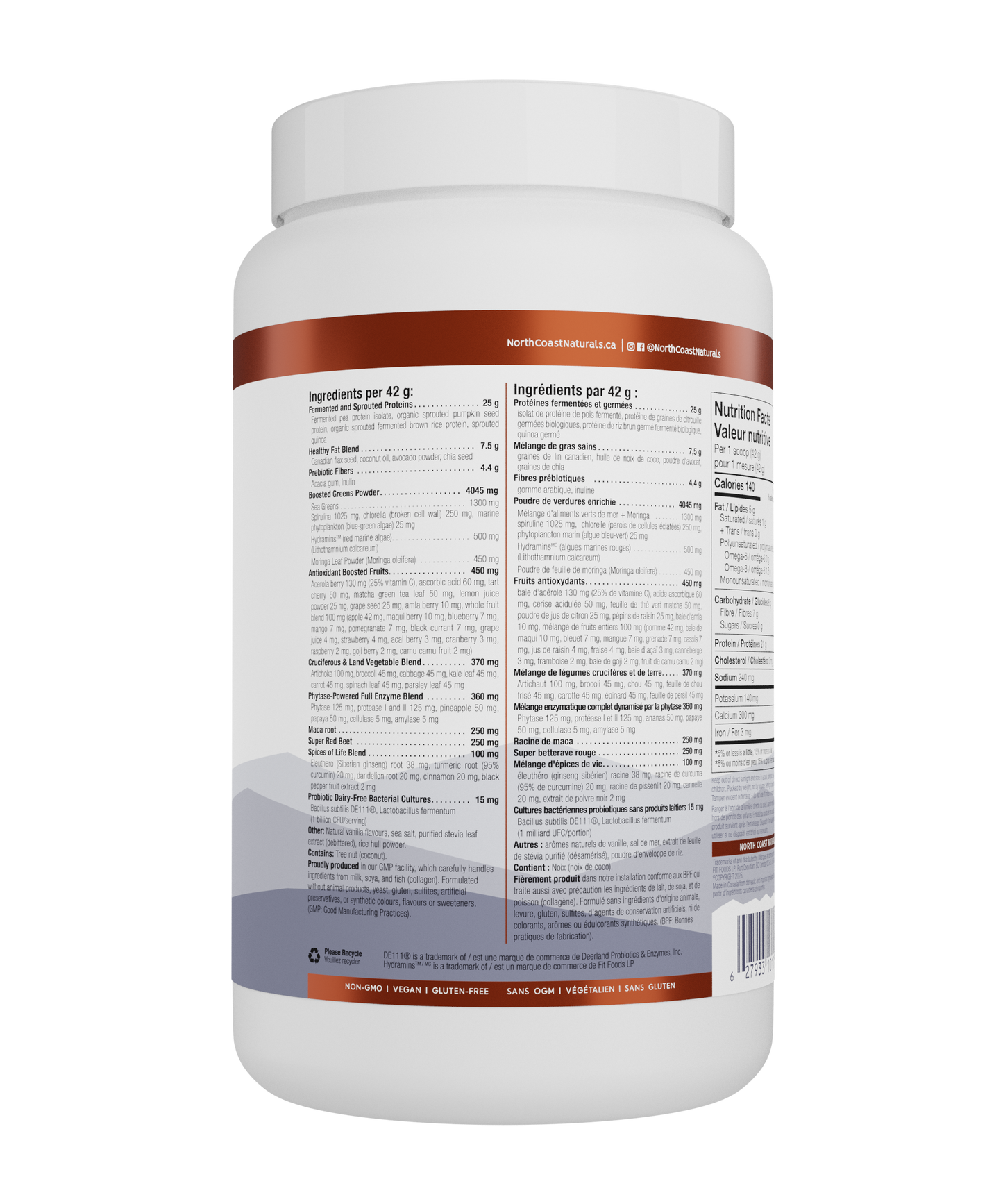 840g French Vanilla | North Coast Naturals Vegan All-In-One Protein Powder
