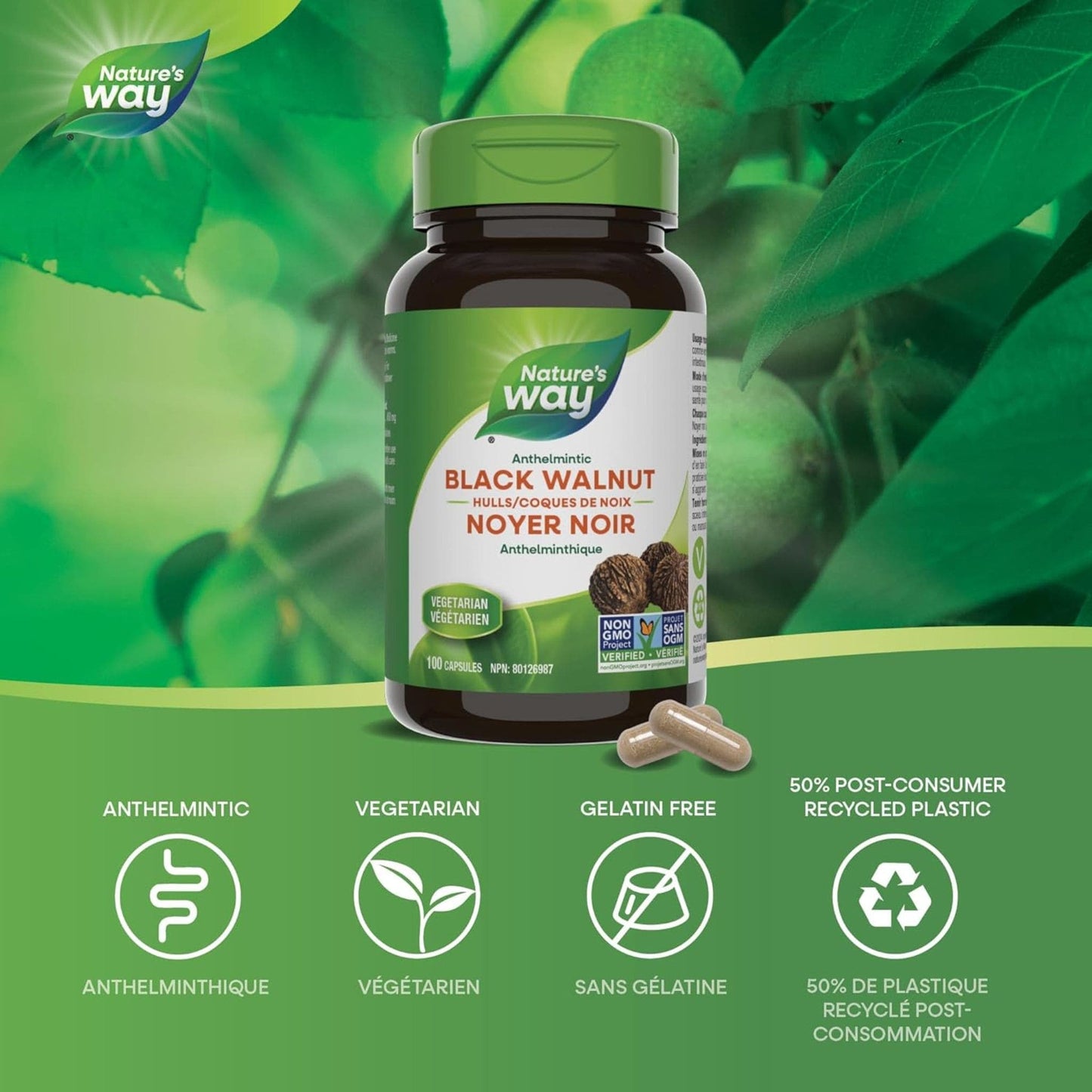100 Vegetarian Capsules | Nature's Way Black Walnut Hulls
