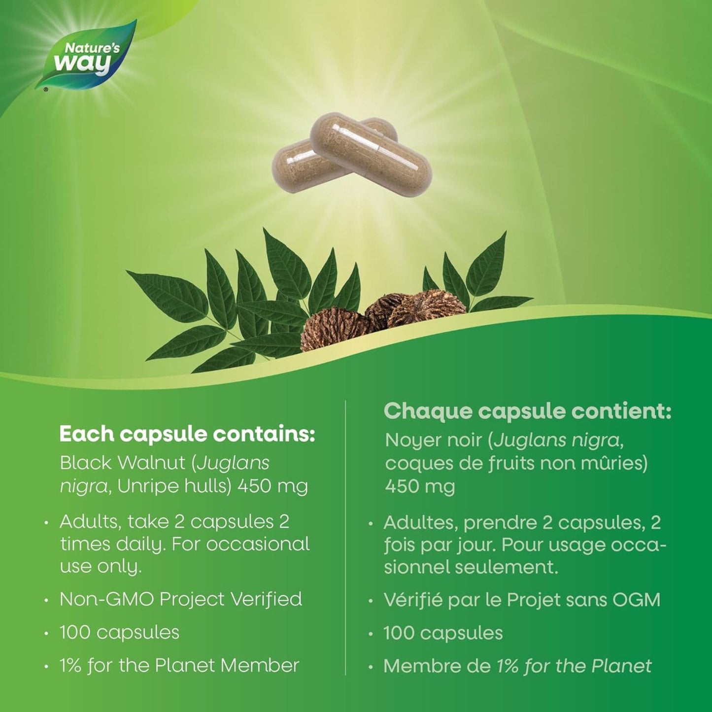 100 Vegetarian Capsules | Nature's Way Black Walnut Hulls