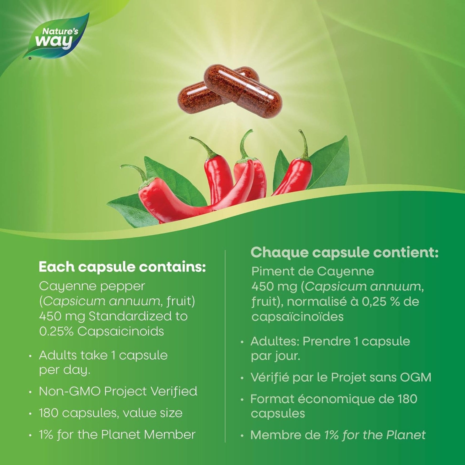 180 Capsules | Nature's Way Cayenne 40,000 HU/UC