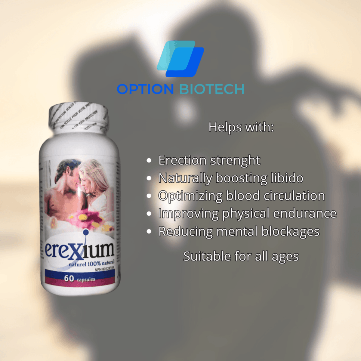 60 Vegetable Capsules | Option Biotech ereXium