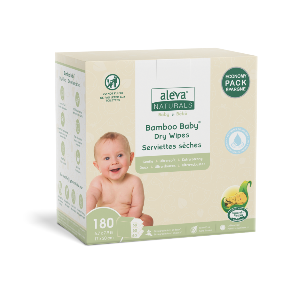 Aleva Naturals Bamboo Baby Dry Wipes 180 Wipes Value Pack