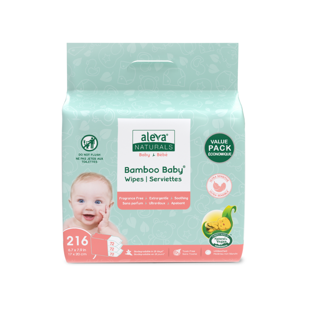 Aleva Naturals Bamboo Baby Sensitive Wipes 3-Pack (216 Wipes)