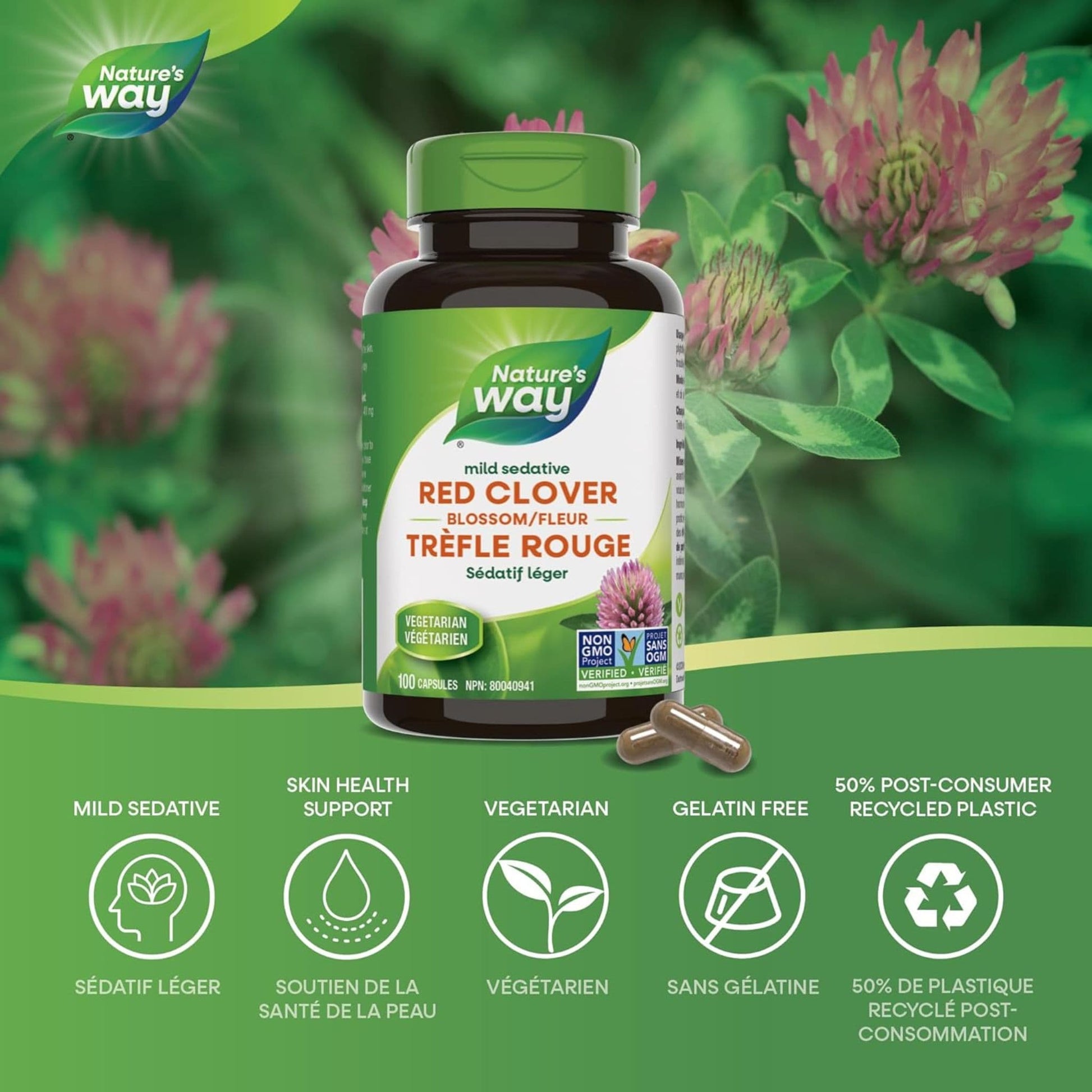 100 Vegetarian Capsules | Nature's Way Red Clover Blossom