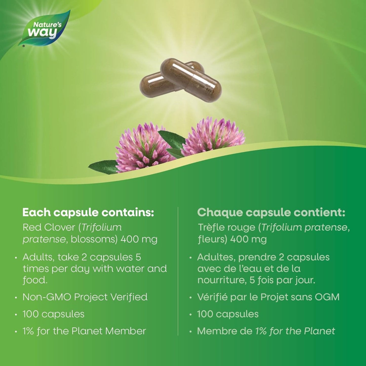 100 Vegetarian Capsules | Nature's Way Red Clover Blossom