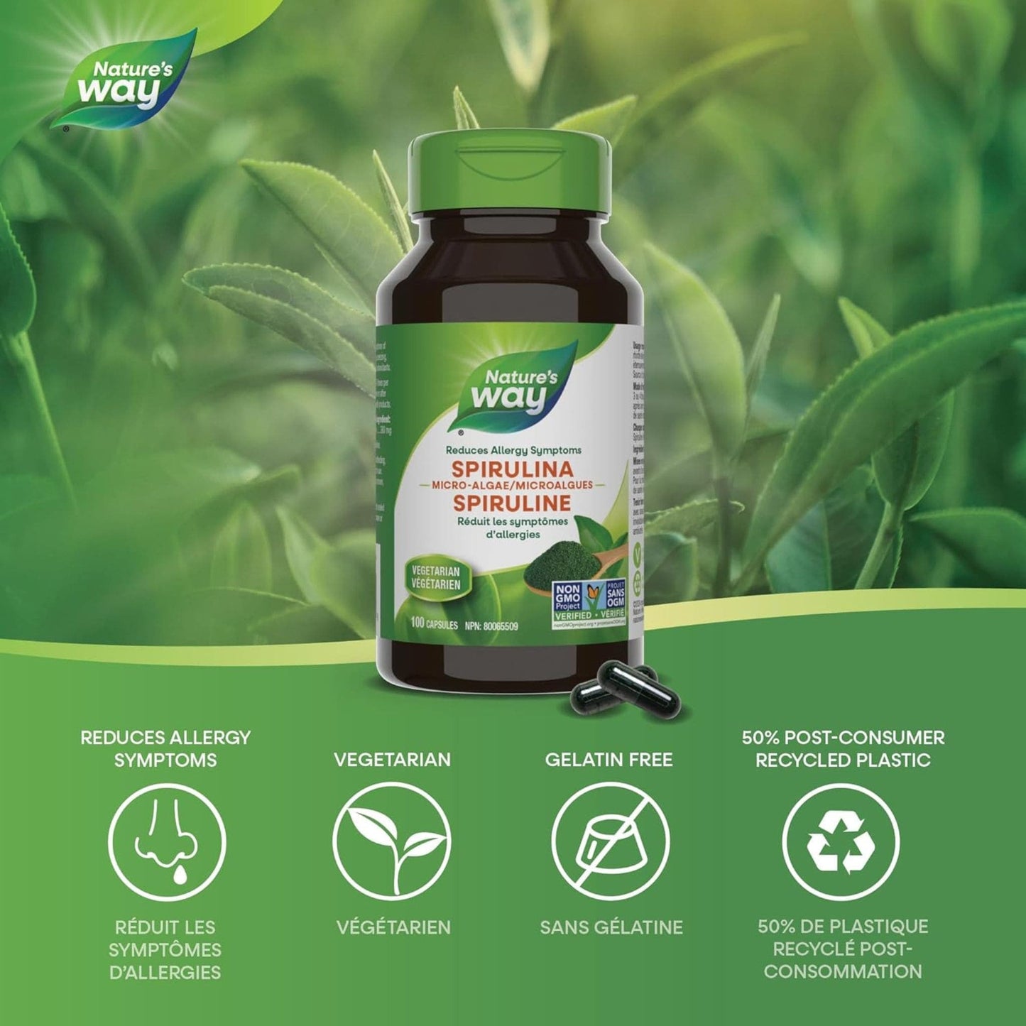 100 Vegetable Capsules | Nature's Way Spirulina Micro-Algae