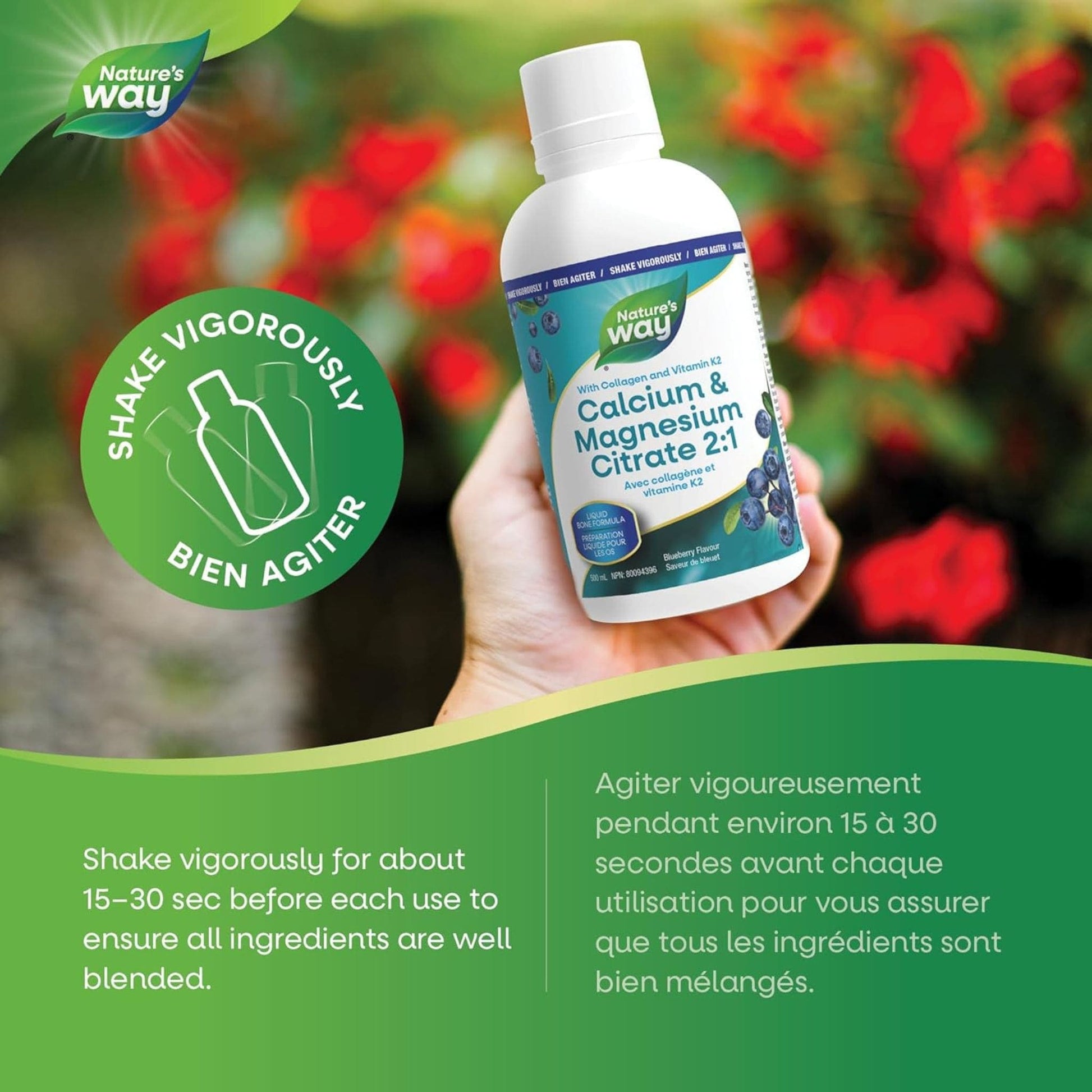 Blueberry Flavour, 500mL |Nature's Way Calcium & Magnesium Citrate 2:1 with Collagen and Vitamin K2