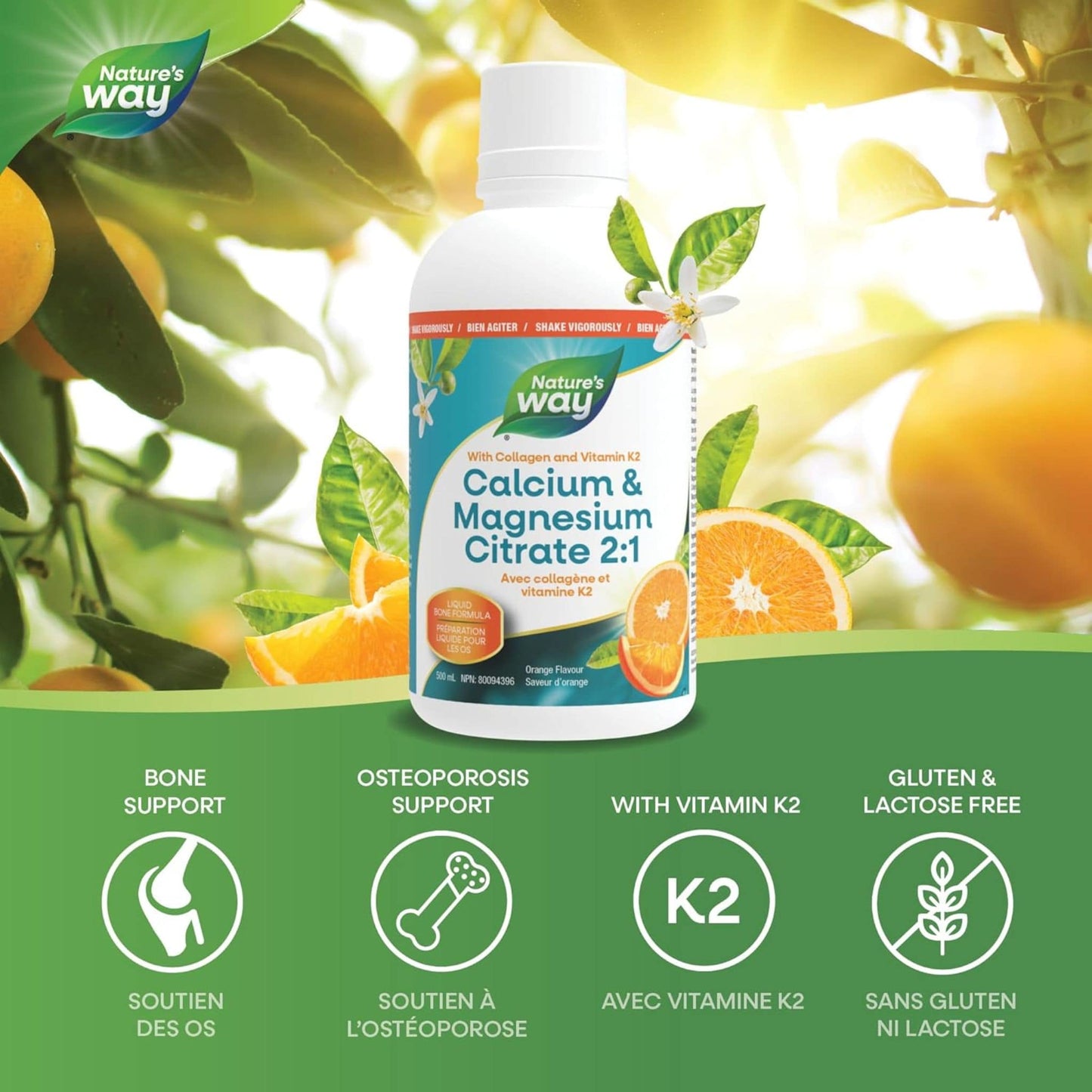 Orange Flavour, 500mL |Nature's Way Calcium & Magnesium Citrate 2:1 with Collagen and Vitamin K2