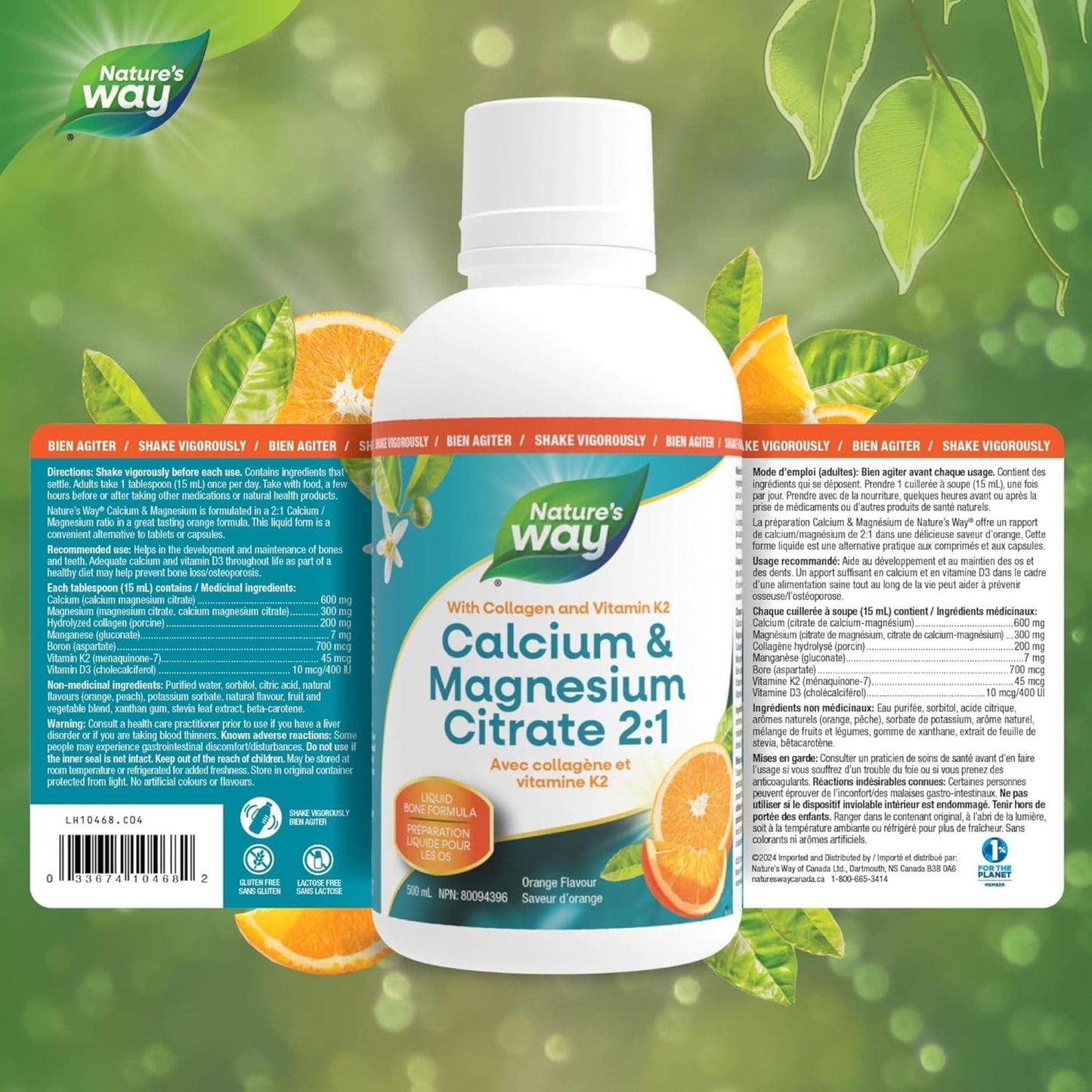 Orange Flavour, 500mL |Nature's Way Calcium & Magnesium Citrate 2:1 with Collagen and Vitamin K2