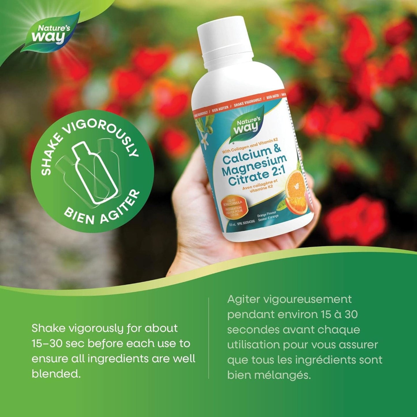 Orange Flavour, 500mL |Nature's Way Calcium & Magnesium Citrate 2:1 with Collagen and Vitamin K2