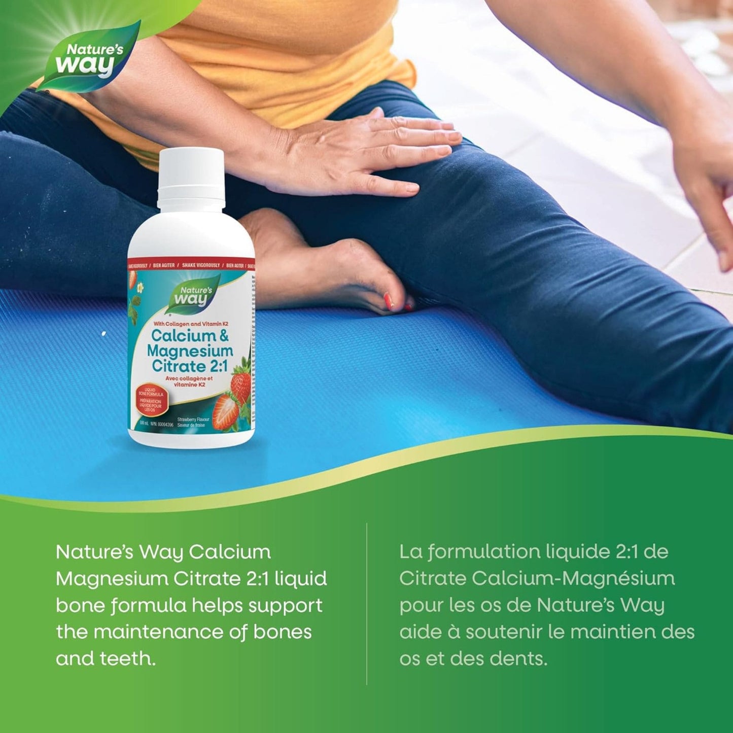 Strawberry Flavour, 500mL |Nature's Way Calcium & Magnesium Citrate 2:1 with Collagen and Vitamin K2