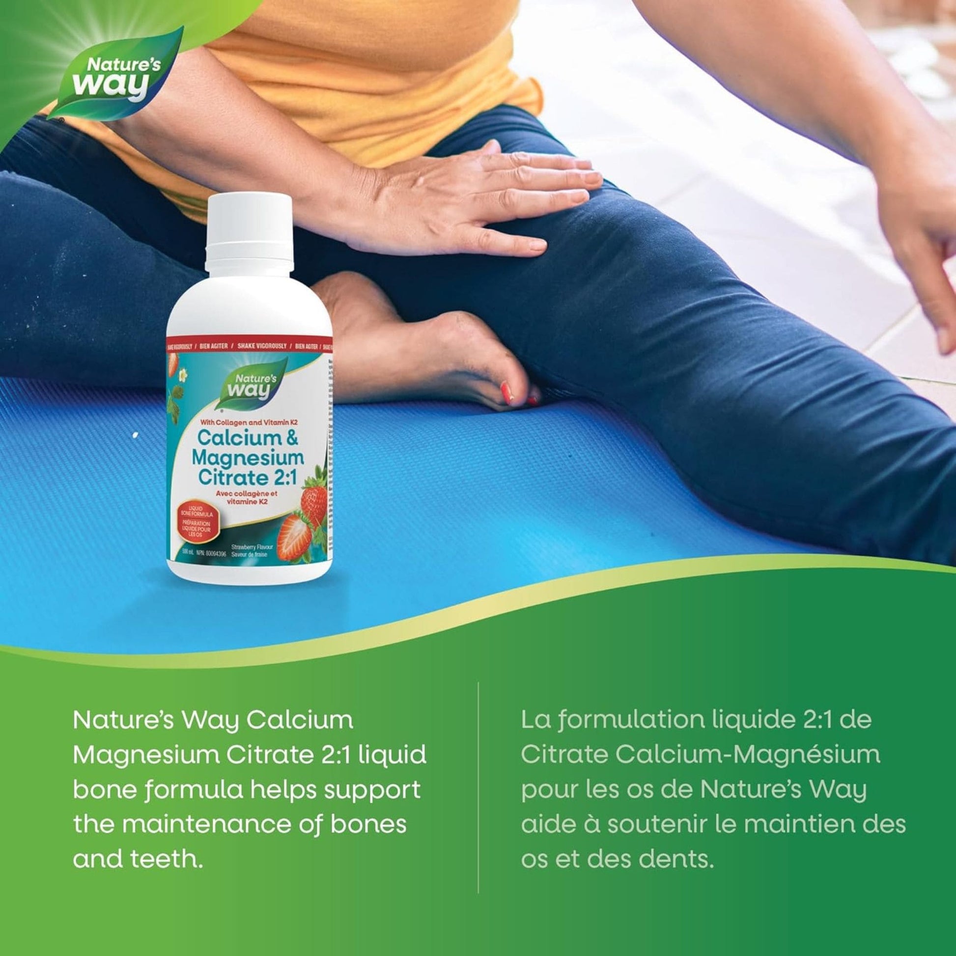 Strawberry Flavour, 500mL |Nature's Way Calcium & Magnesium Citrate 2:1 with Collagen and Vitamin K2
