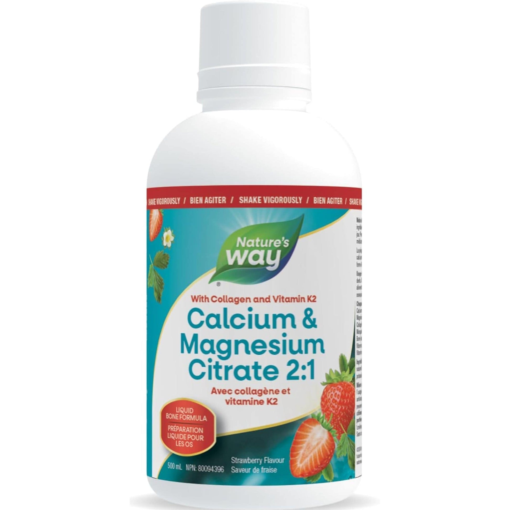 Strawberry Flavour, 500mL |Nature's Way Calcium & Magnesium Citrate 2:1 with Collagen and Vitamin K2