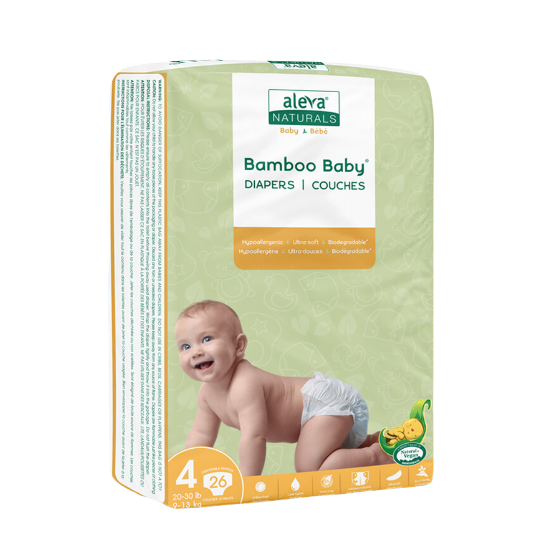 Aleva Naturals Bamboo Baby Diapers Size 4, 20-30 lbs (26 Diapers)