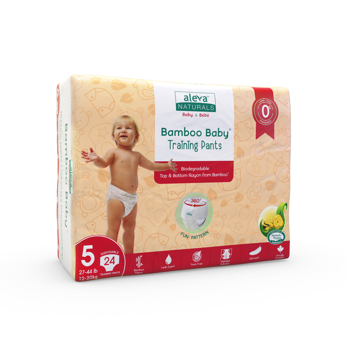 Aleva Naturals Bamboo Baby Diapers Training Pants, 27-44 lbs (24 Pants)