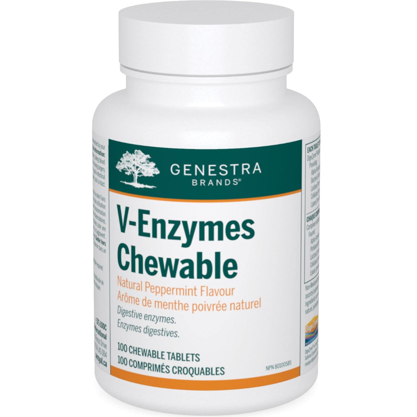 Natural Peppermint Flavour, 100 Chewable Tablets | Genestra Brands V-Enzymes Chewable