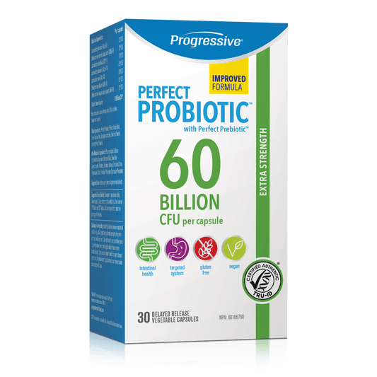 30 Delayed Release Vegetable Capsules | Progressive Perfect Probiotic 60 Billion CFU Per Capsule 30 Delayed Release Vegetable Capsules