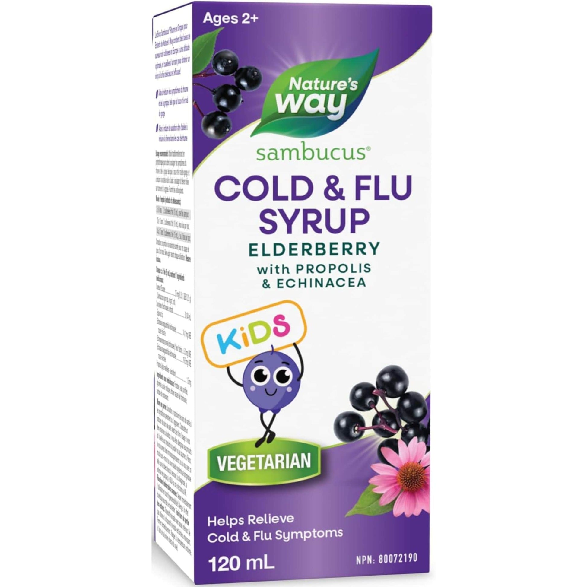 120mL | Nature's Way Sambucus Cold and Flu Syrup for Kids, Elderberry with Propolis and Echinacea