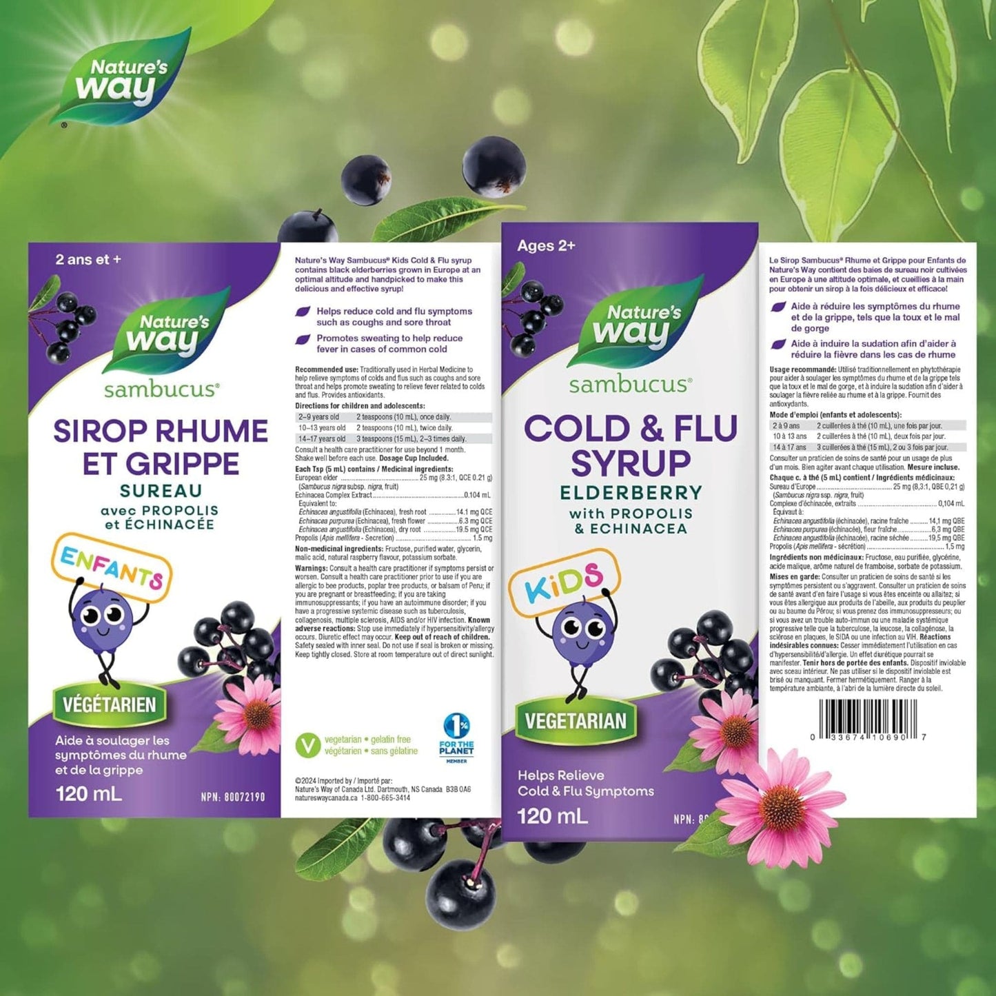 120mL | Nature's Way Sambucus Cold and Flu Syrup for Kids, Elderberry with Propolis and Echinacea