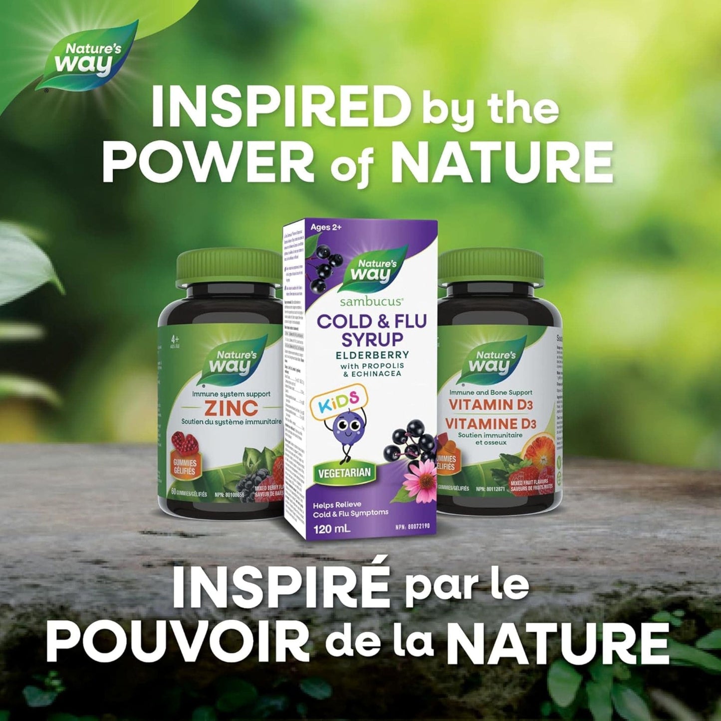 120mL | Nature's Way Sambucus Cold and Flu Syrup for Kids, Elderberry with Propolis and Echinacea