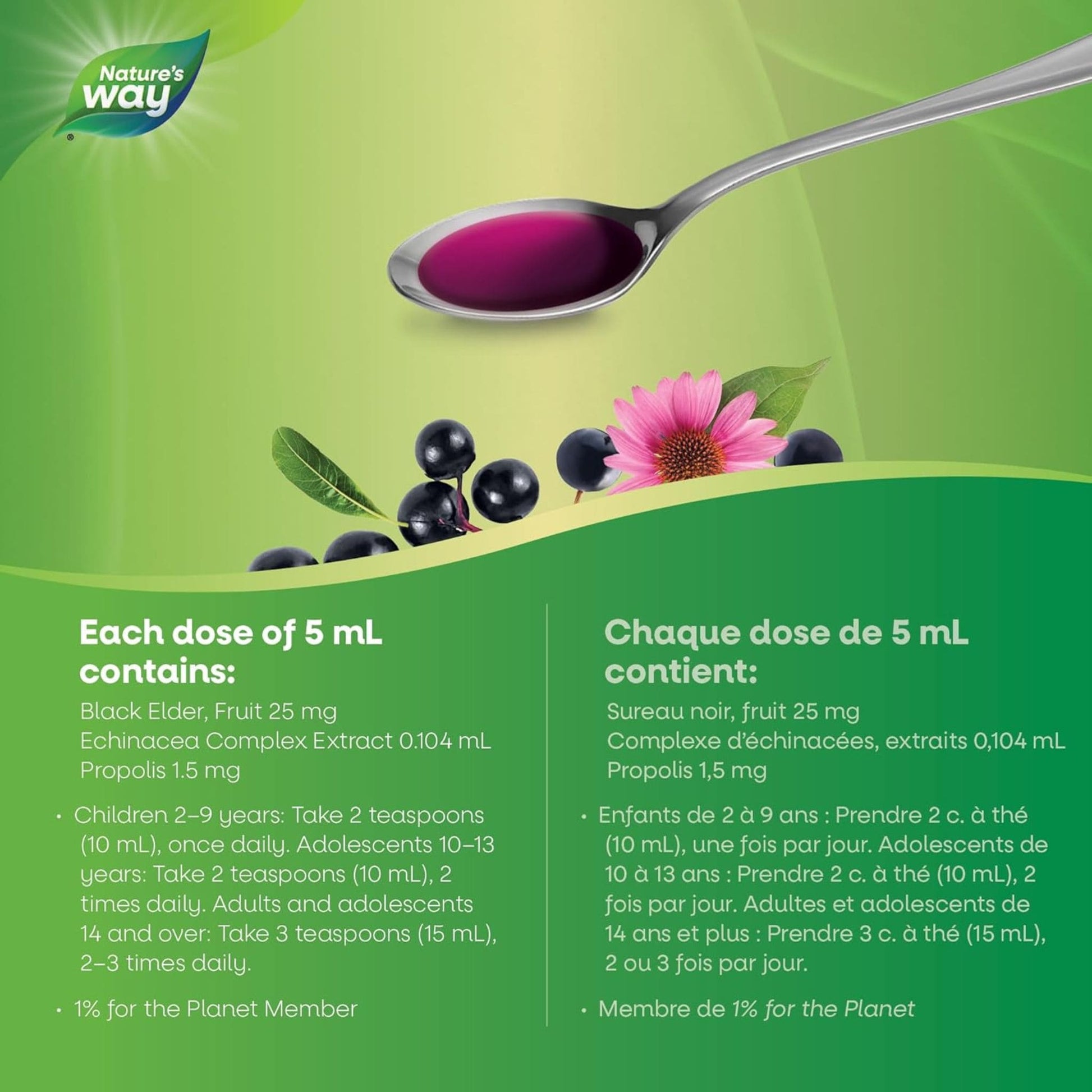 120mL | Nature's Way Sambucus Cold and Flu Syrup for Kids, Elderberry with Propolis and Echinacea