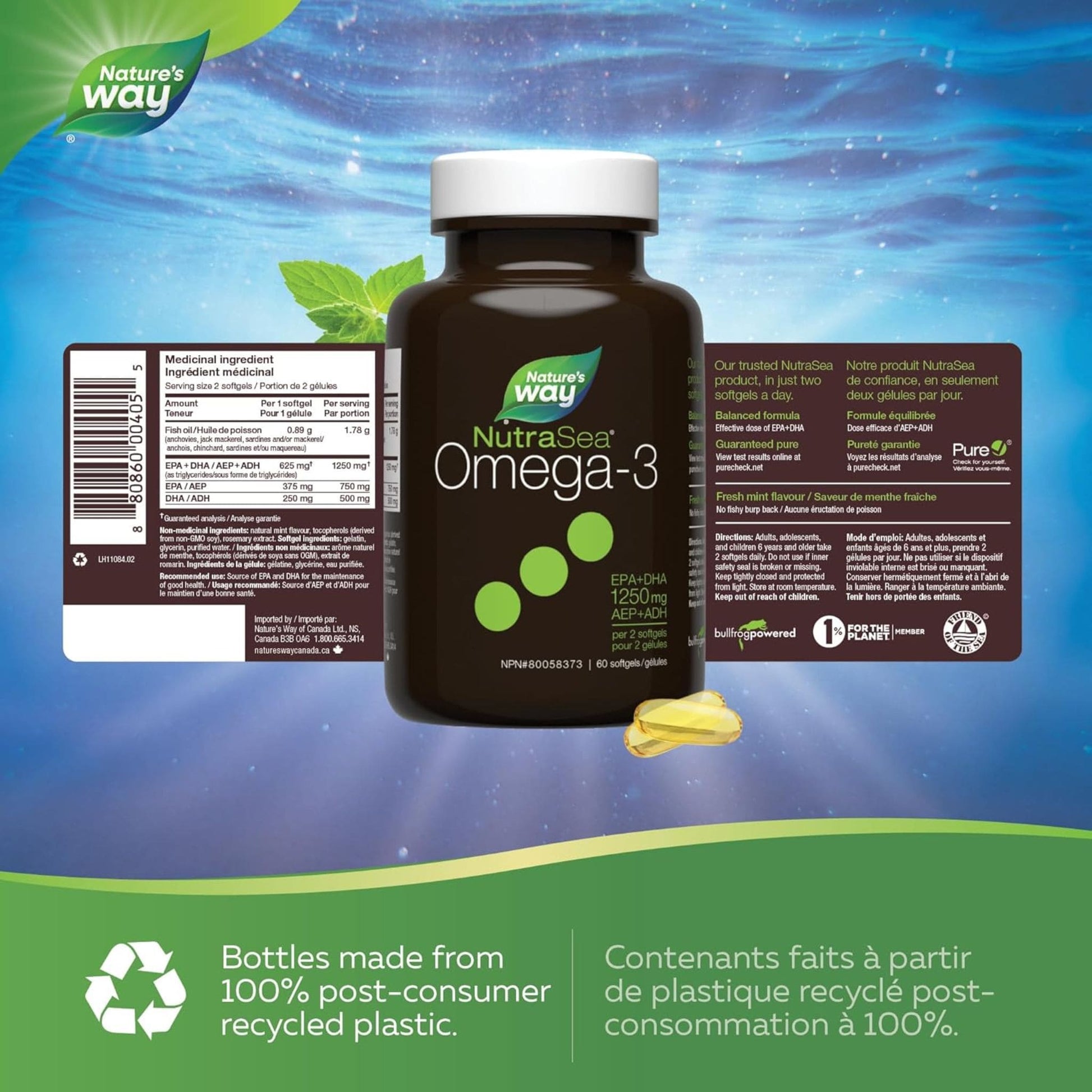 Fresh Mint, 60 Softgels | Nature's Way NutraSea Omega-3 EPA+DHA 1250 mg