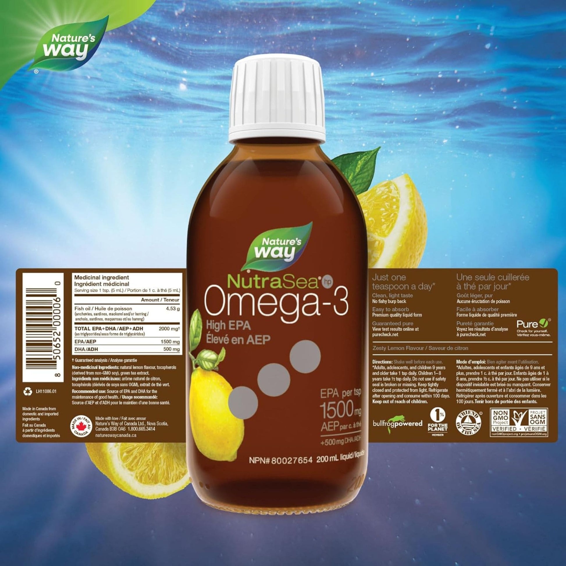 Zesty Lemon, 200mL | Nature's Way NutraSea Omega-3 High EPA 1500 mg